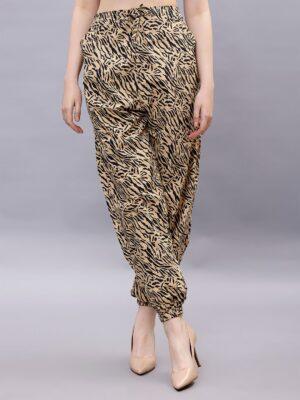 Women Animal Printed Smart Loose Fit High-Rise Joggers Trousers