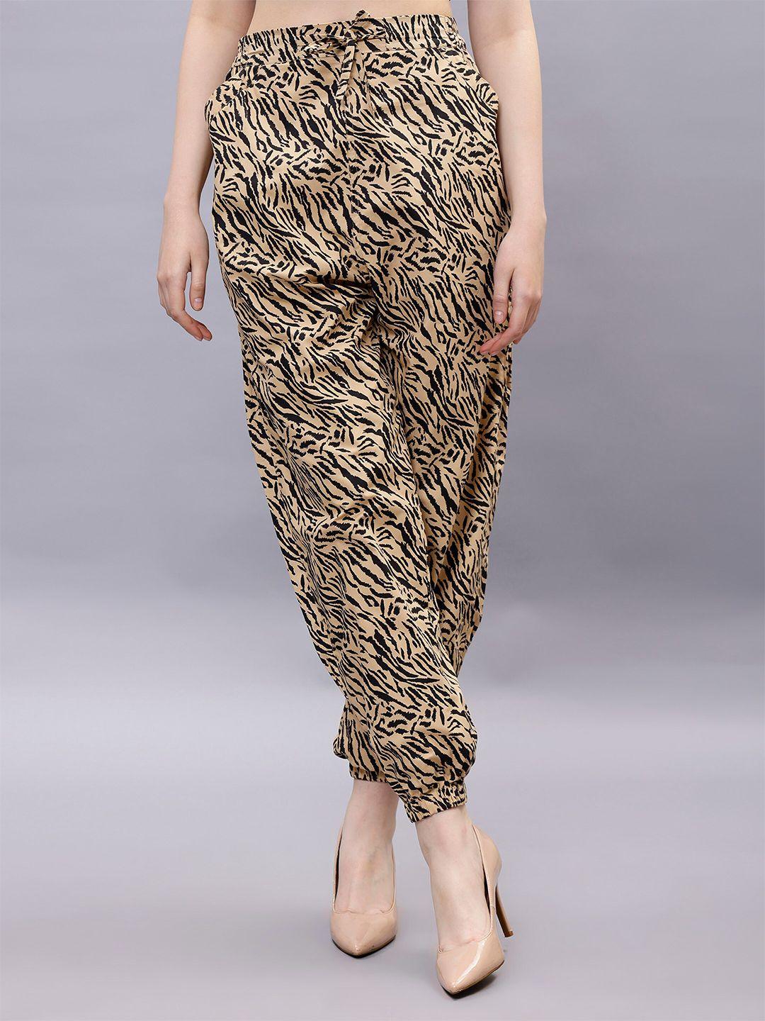 Women Animal Printed Smart Loose Fit High-Rise Joggers Trousers