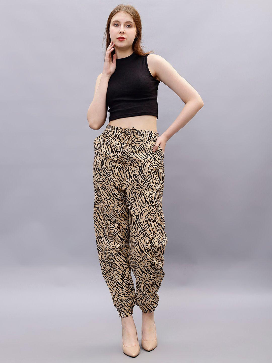 Women Animal Printed Smart Loose Fit High-Rise Joggers Trousers