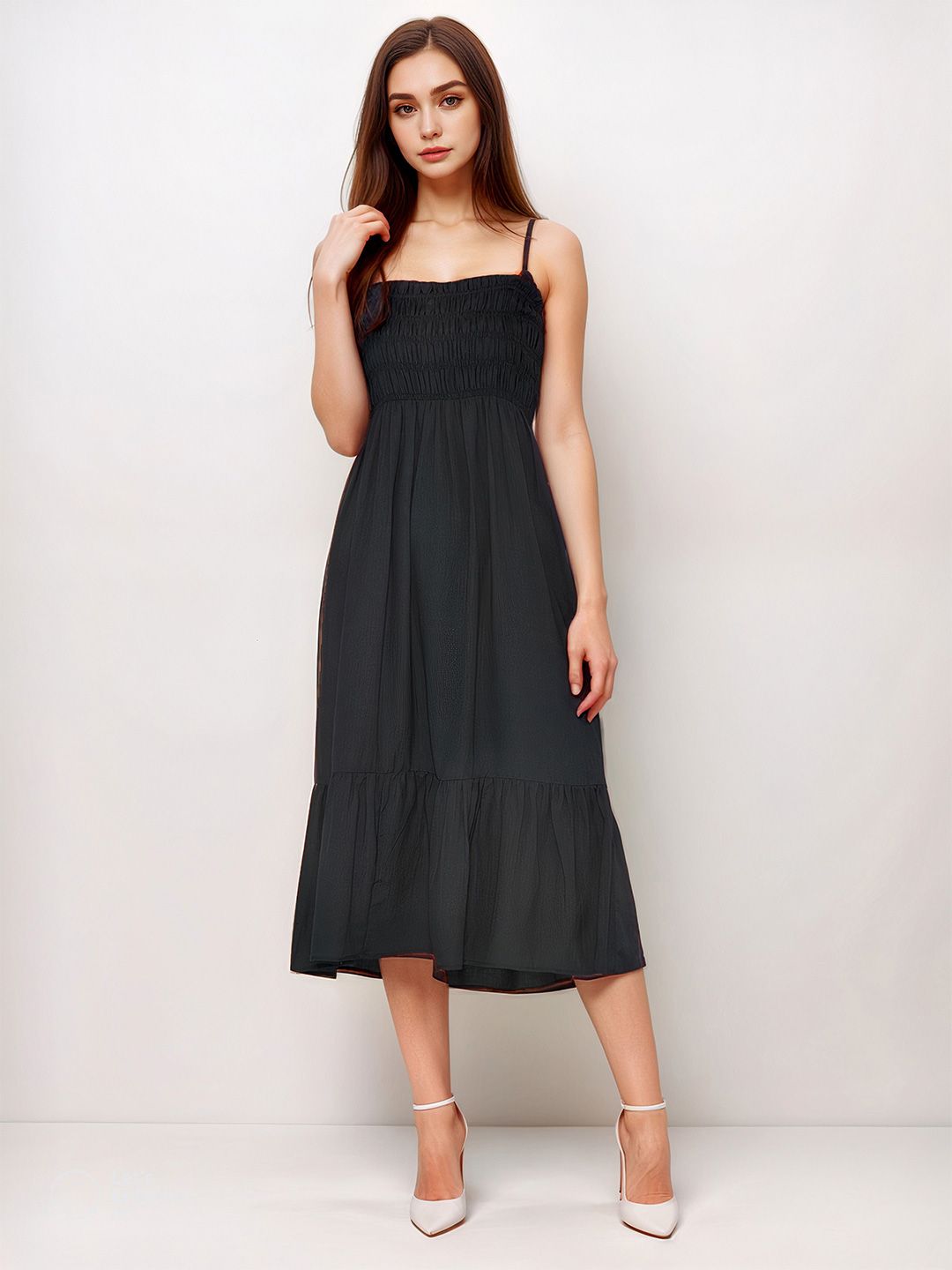 Women Shoulder Straps Fit & Flare Midi Dress