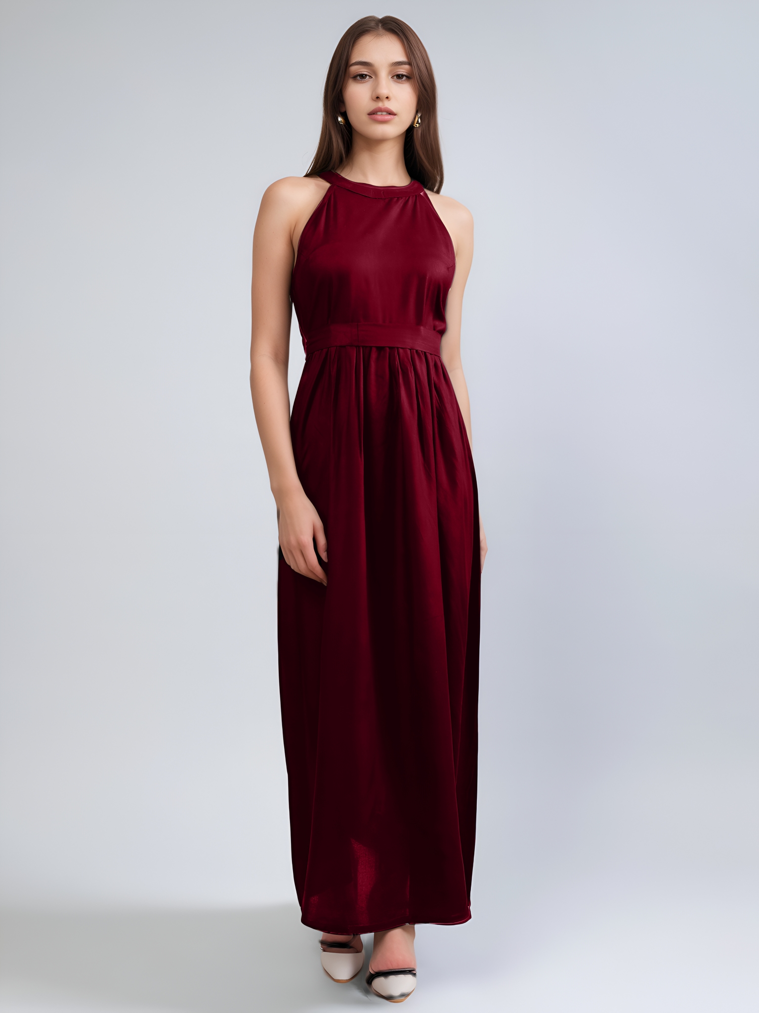 ENTELLUS Halter Neck A-Line Maxi Dress